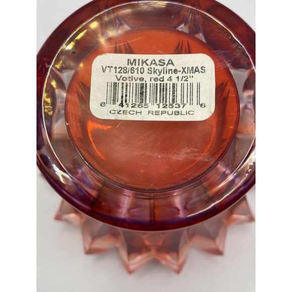 Mikasa Skyline-XMAS Red Glass Votive Candle Holder 4.5" Czech Republic Faceted D - Picture 5 of 9